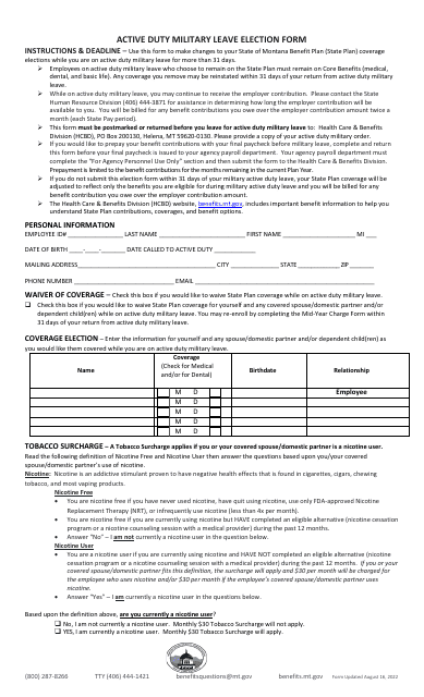 Active Duty Military Leave Election Form - Montana