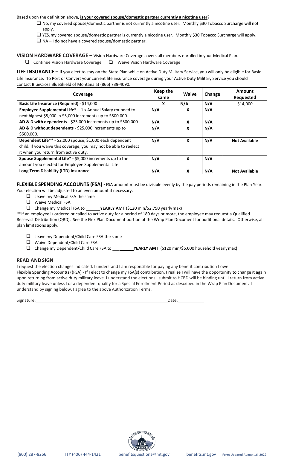 Active Duty Military Leave Election Form - Montana, Page 2