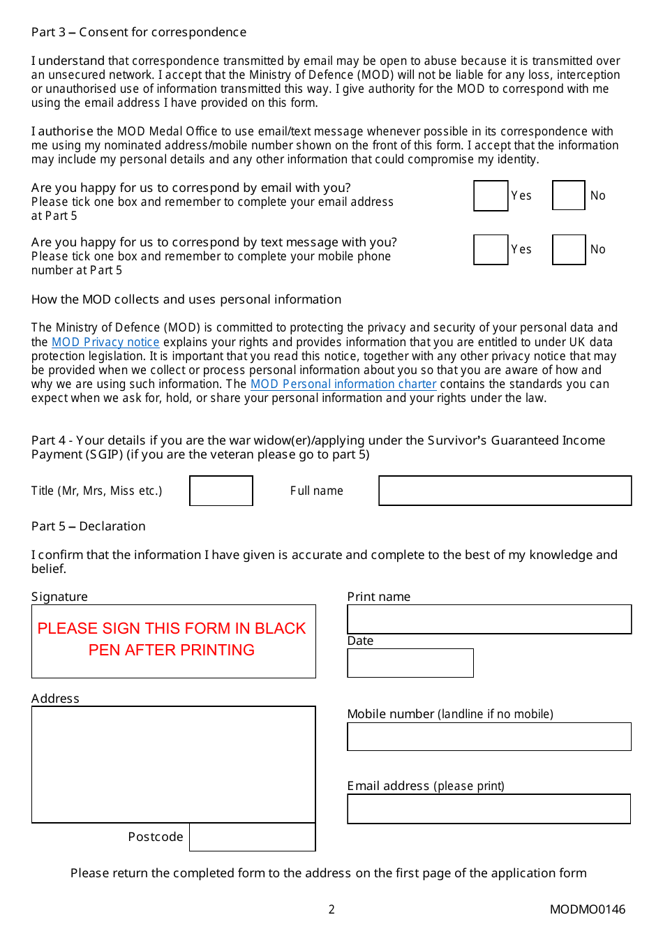 MOD Form MO0146 HM Armed Forces Veterans Badge Application Form - United Kingdom, Page 4