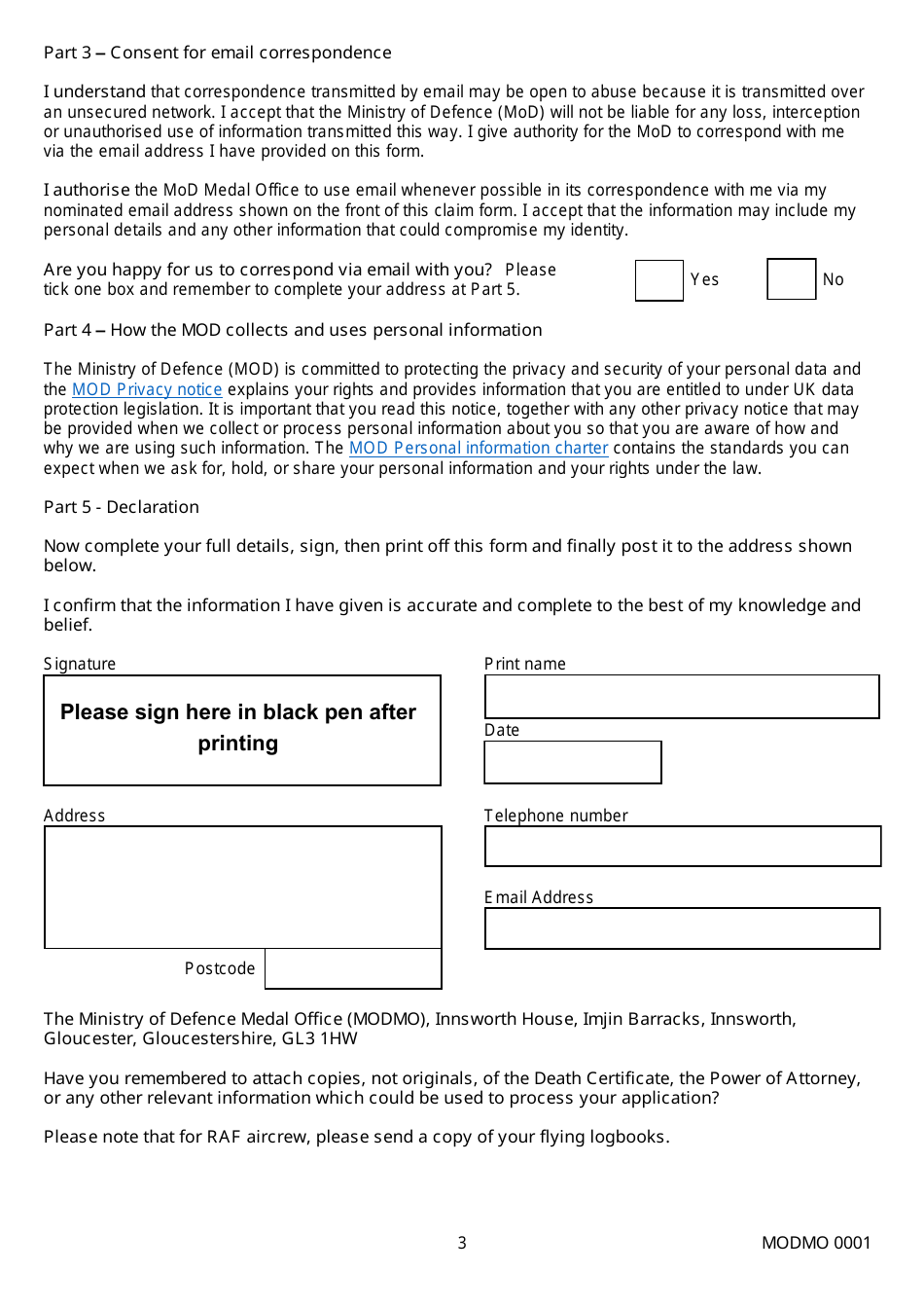 MOD Form DMO0001 Medal Application Form - United Kingdom, Page 5
