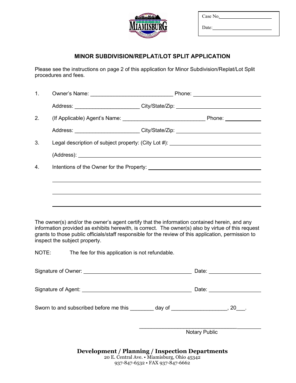 Minor Subdivision / Replat / Lot Split Application - City of Miamisburg, Ohio, Page 1