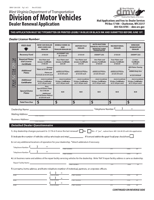 Form DMV-126-E-DS  Printable Pdf