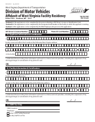 Document preview: Form DMV-AFR-22 Affidavit of West Virginia Facility Residency - West Virginia
