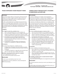 Form NWT9311 Trade Entrance Exam Request Form - Northwest Territories, Canada (English/French)