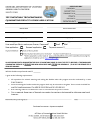 Montana Trichomoniasis Quarantine Feedlot License Application - Montana