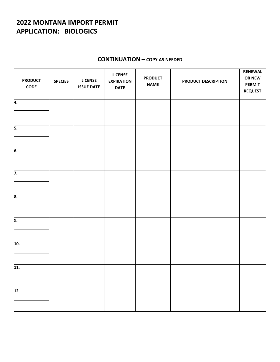 Montana Import Permit Application: Biologics - Montana, Page 2