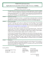 VT Form PVR-322 Application for Assessment of Parcel Under 10 V.s.a. 6306(B) - Vermont