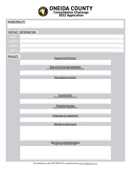 Consolidation Challenge Application - Oneida County, New York Download Pdf
