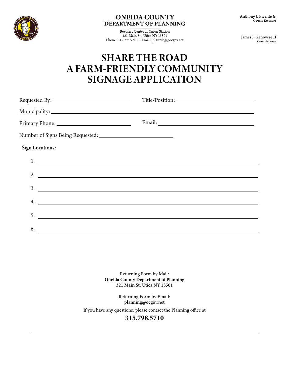 Share the Road a Farm-Friendly Community Signage Application - Oneida County, New York, Page 1