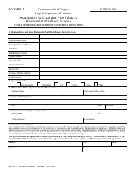 Document preview: Form RS-1 Application for Cigar and Pipe Tobacco Remote Retail Seller's License - Virginia