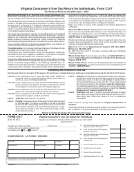 Form CU-7 Virginia Consumer's Use Tax Return for Individuals - Virginia