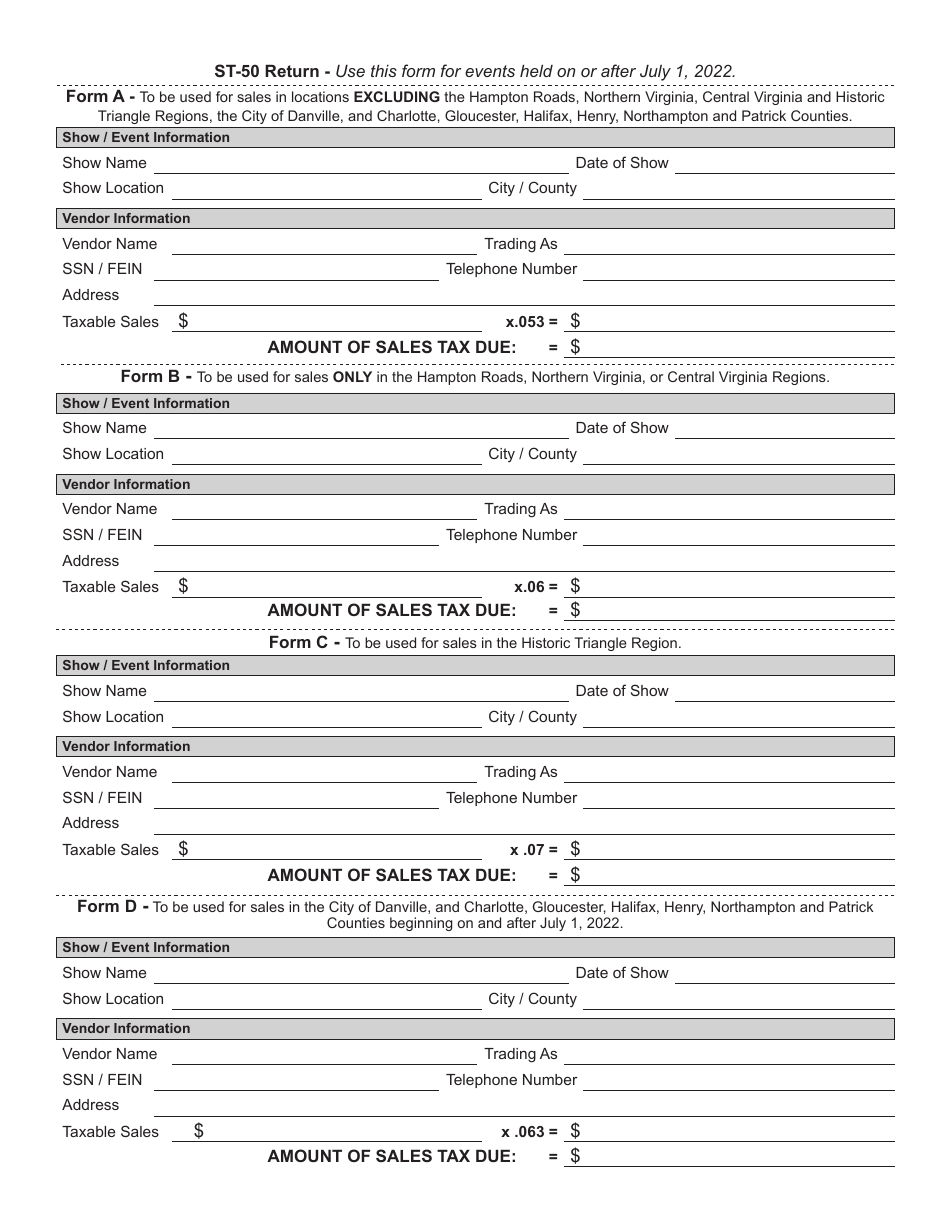 Form ST-50 Temporary Sales Tax Certificate / Return (Use This Form for Events Held on or After July 1, 2022) - Virginia, Page 2