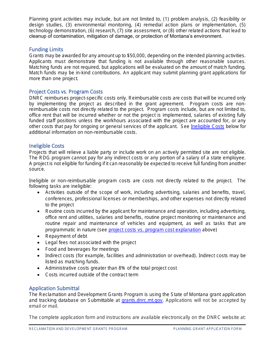 Application Overview and Instructions - Reclamation and Development Planning Grant - Montana, Page 3