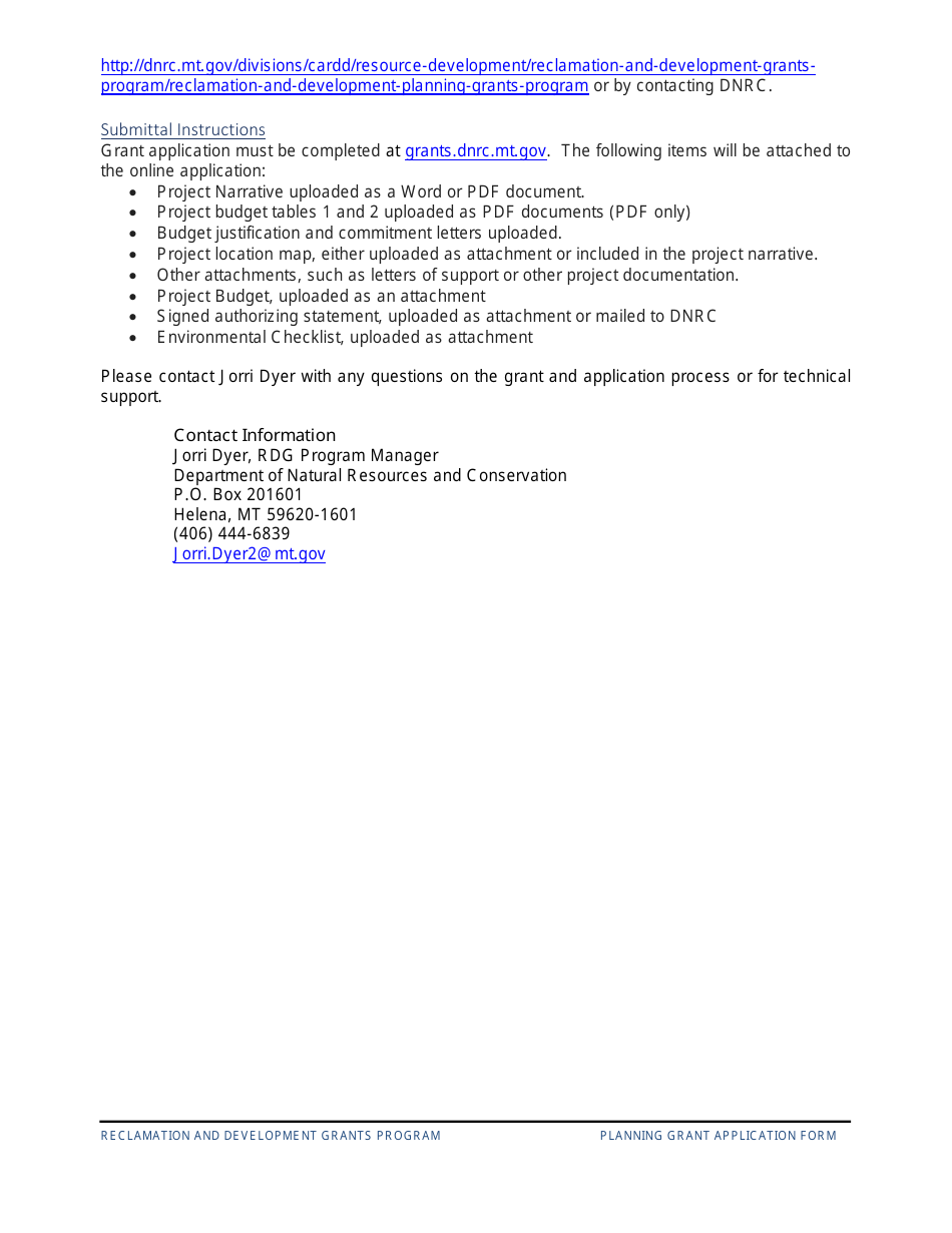 Application Overview and Instructions - Reclamation and Development Planning Grant - Montana, Page 4