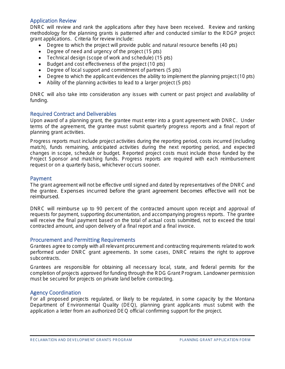 Application Overview and Instructions - Reclamation and Development Planning Grant - Montana, Page 5