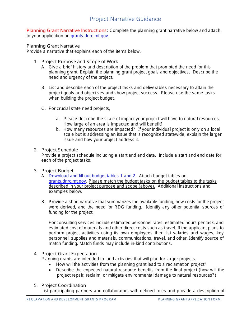 Application Overview and Instructions - Reclamation and Development Planning Grant - Montana, Page 7