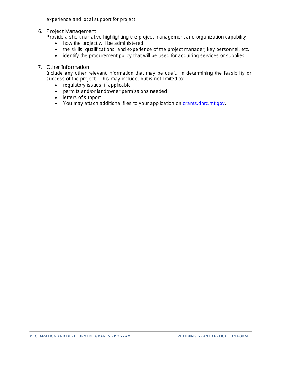 Application Overview and Instructions - Reclamation and Development Planning Grant - Montana, Page 8