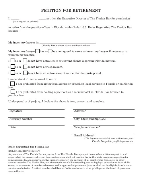 Petition for Retirement - Florida Download Pdf