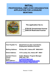 Document preview: Initial Professional Employer Organization Application for Licensure - Montana