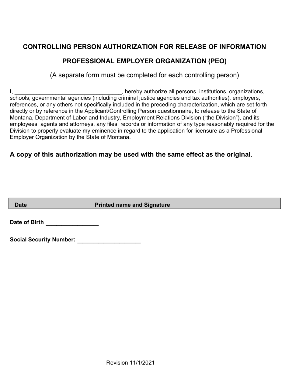 Initial Professional Employer Organization Application for Licensure - Montana, Page 11