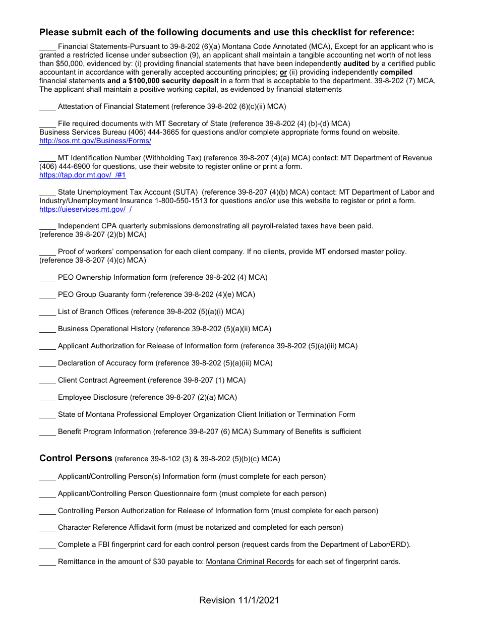 Initial Professional Employer Organization Application for Licensure - Montana, Page 4