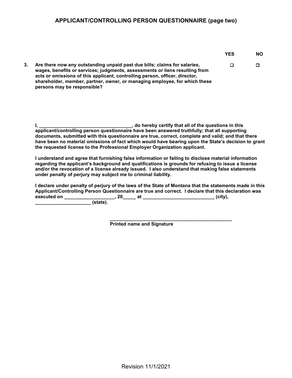 Renewal Professional Employer Organization Application for Licensure - Montana, Page 10
