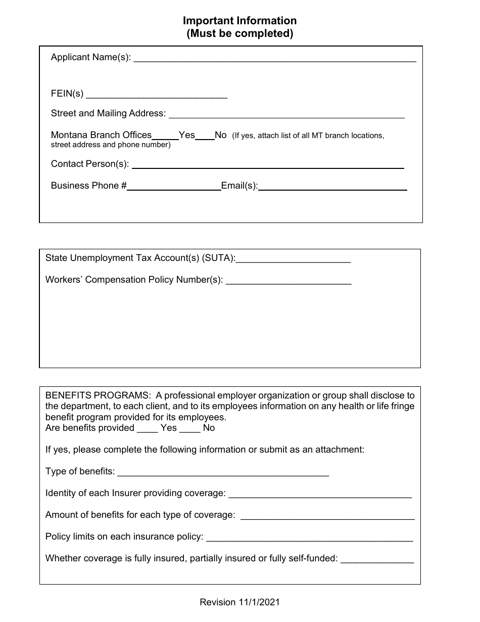 Renewal Professional Employer Organization Application for Licensure - Montana, Page 2