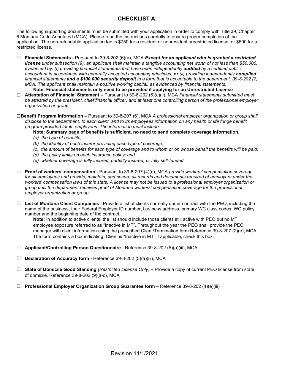 Renewal Professional Employer Organization Application for Licensure - Montana, Page 3
