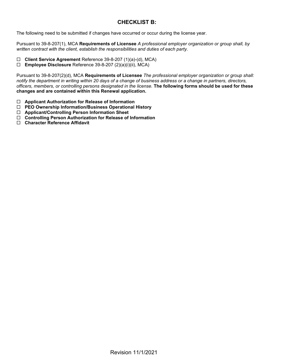 Renewal Professional Employer Organization Application for Licensure - Montana, Page 4