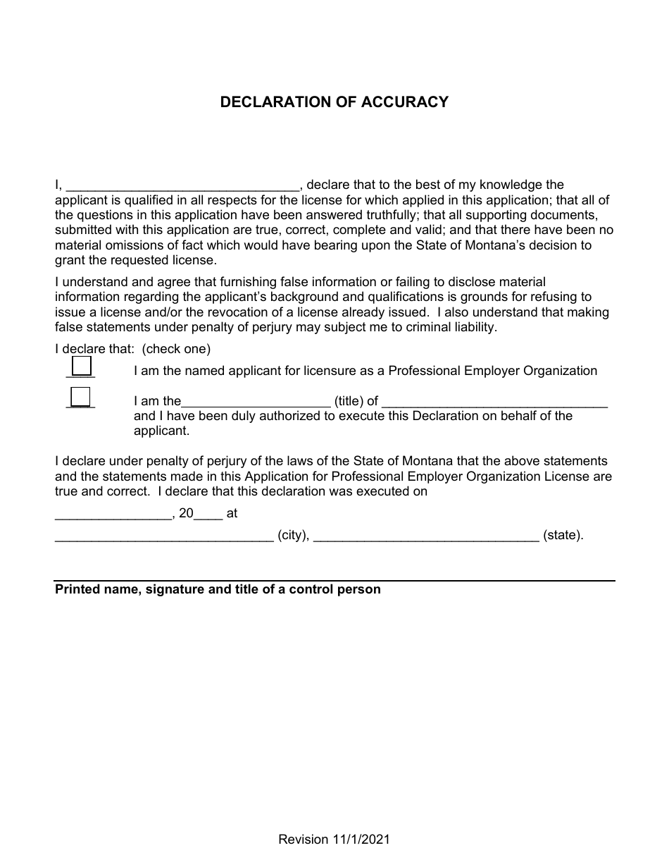 Renewal Professional Employer Organization Application for Licensure - Montana, Page 7