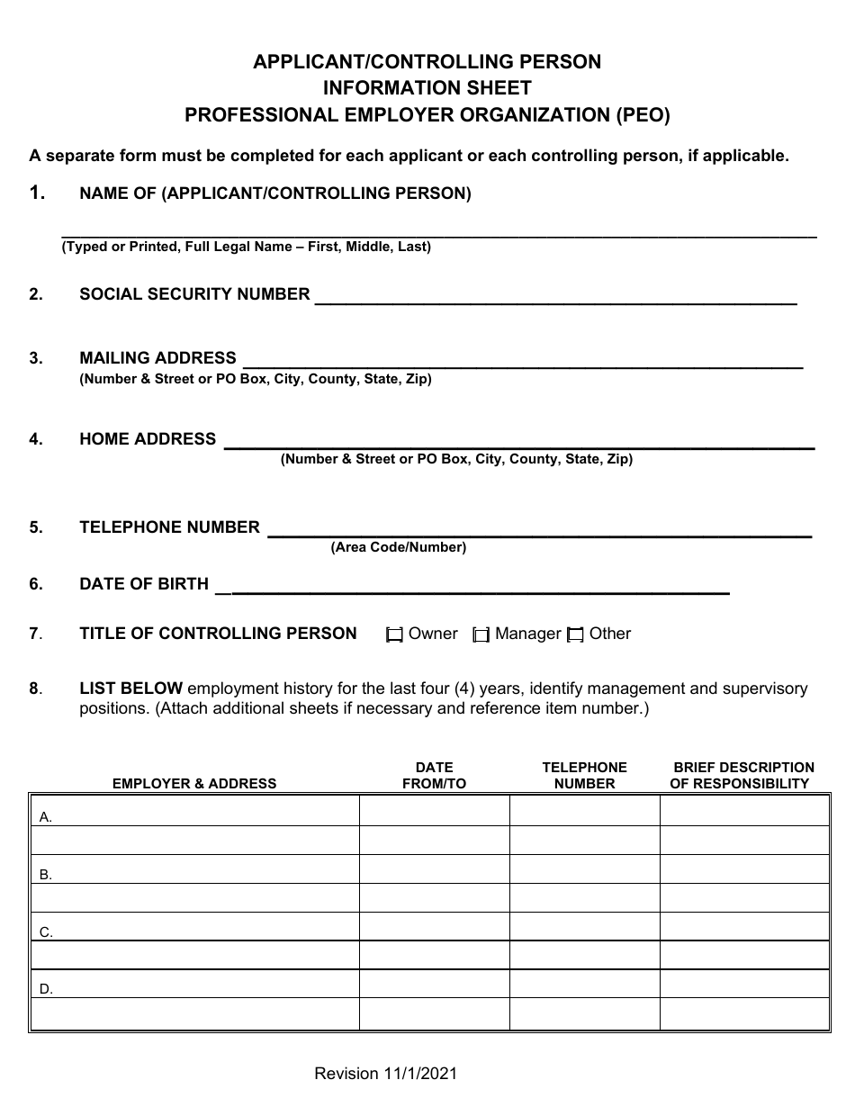 Renewal Professional Employer Organization Application for Licensure - Montana, Page 8