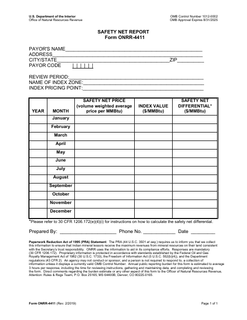 Form ONRR-4411 Safety Net Report