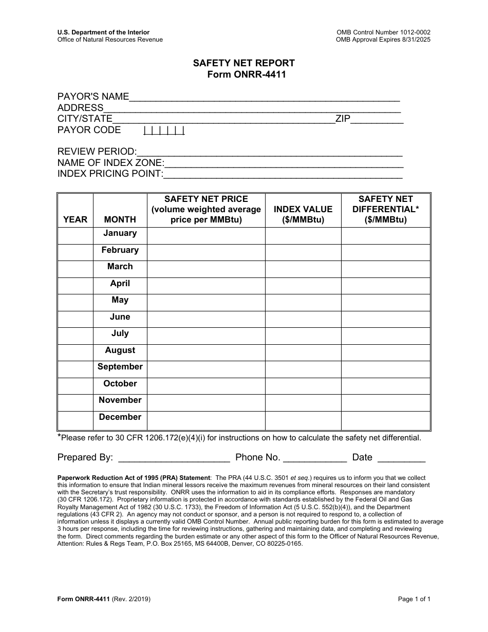 Form ONRR-4411 Safety Net Report, Page 1