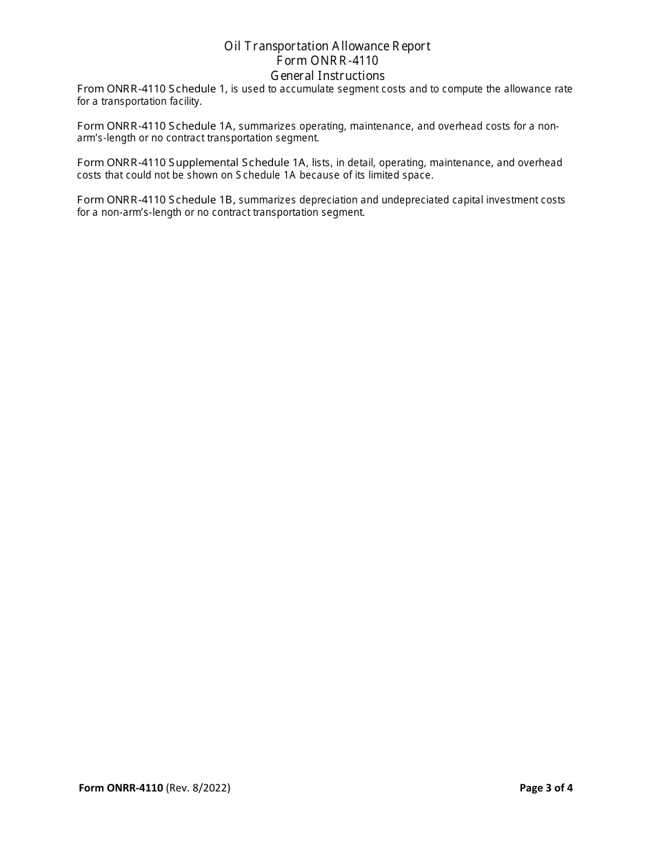Form ONRR-4110 Oil Transportation Allowance Report, Page 3