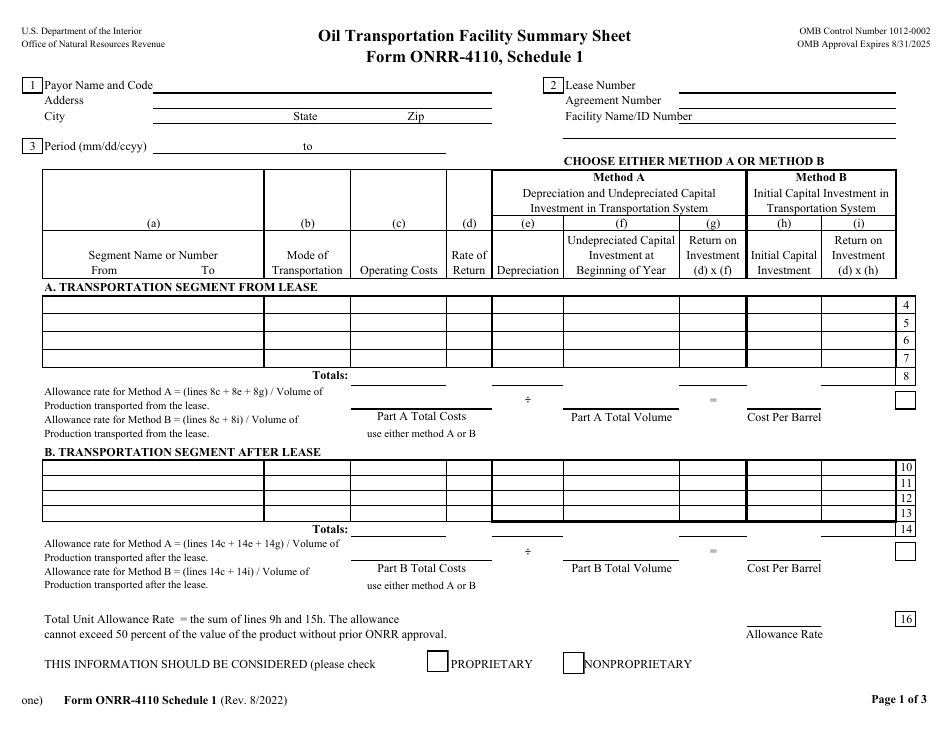 Form ONRR-4110 Oil Transportation Allowance Report, Page 5