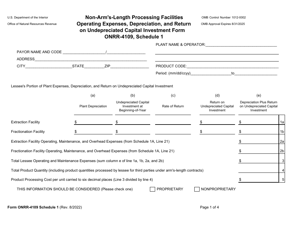 Form ONRR-4109 Gas Processing Allowance Report, Page 4