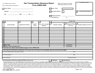 Form ONRR-4295 Gas Transportation Allowance Report