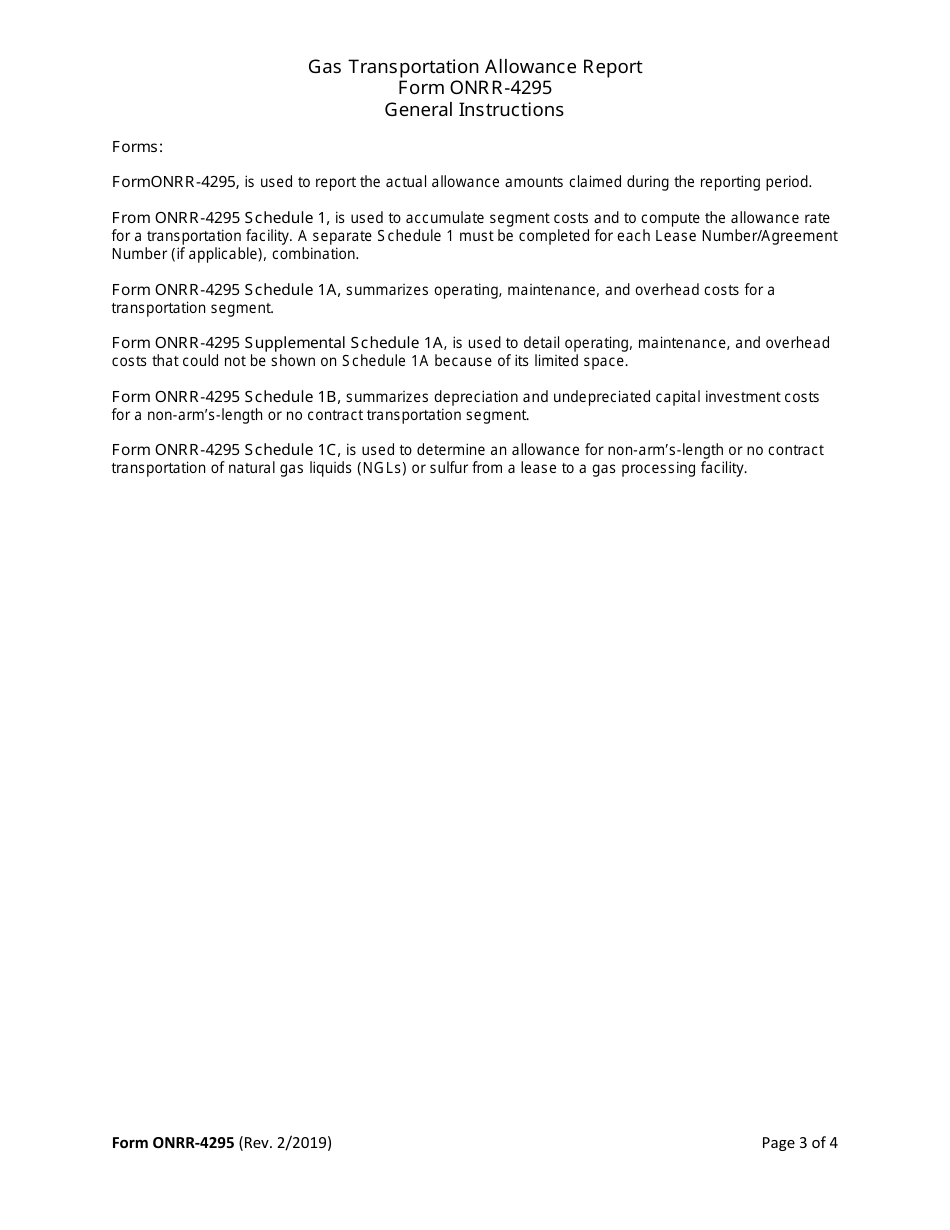 Form ONRR-4295 Gas Transportation Allowance Report, Page 3