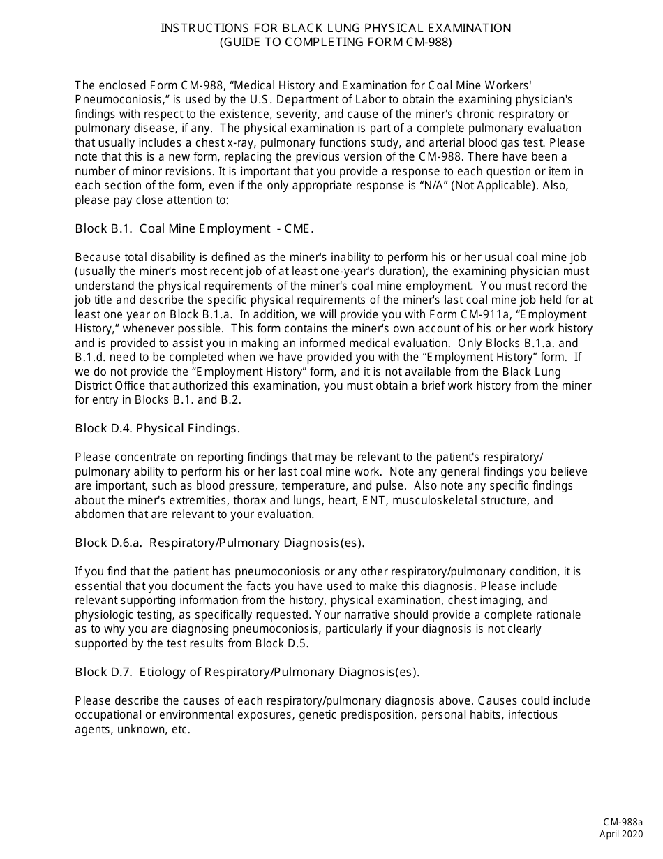 Form CM-988 Medical History and Examination for Coal Mine Workers Pneumoconiosis, Page 6