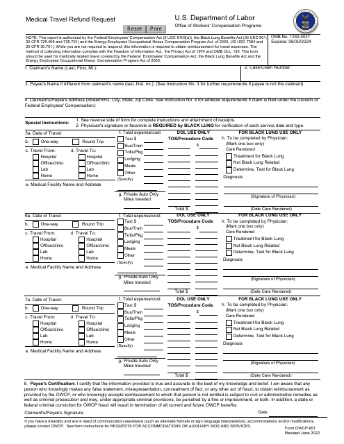 Form OWCP-957 Medical Travel Refund Request
