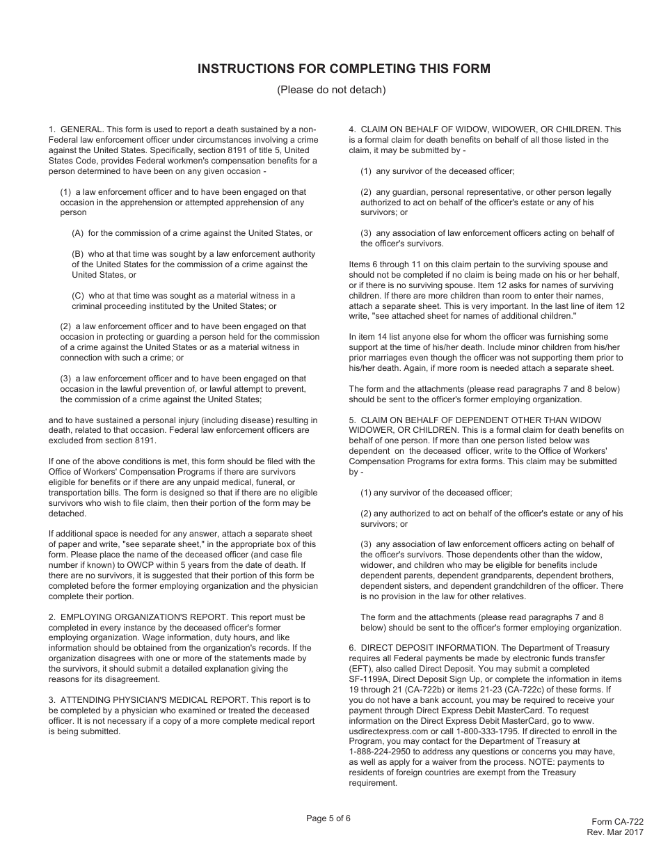 Form CA-722 Notice of Law Enforcement Officers Death, Page 5