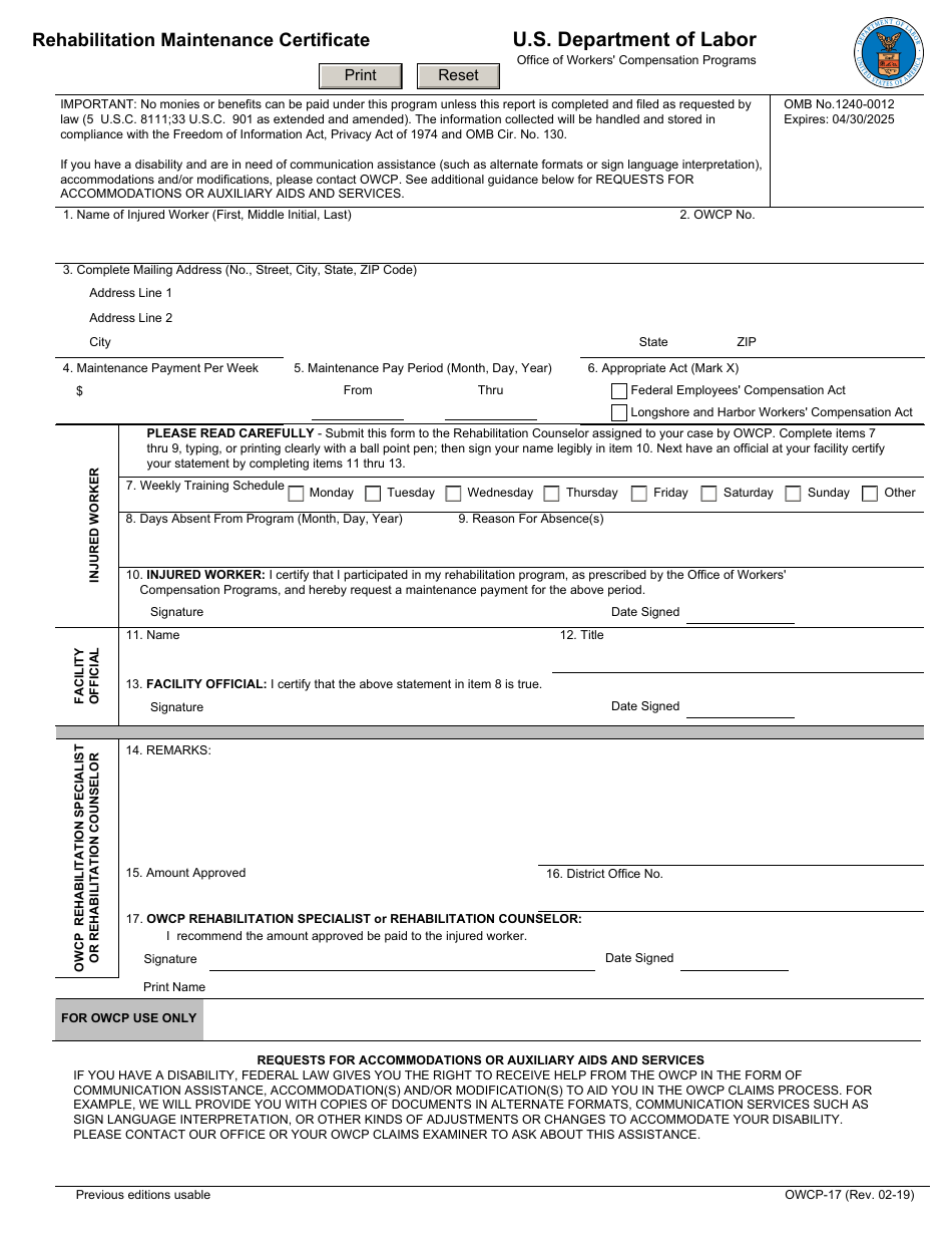 Form Owcp-17 - Fill Out, Sign Online And Download Fillable Pdf 