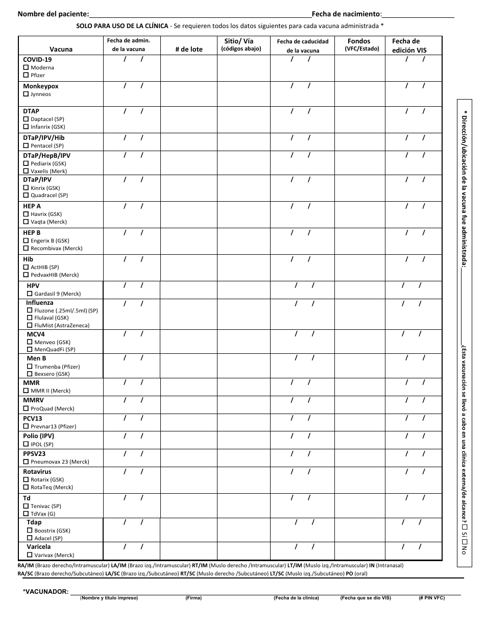 Formulario De Administracion De Vacunas Vfc De Nuevo Mexico - New Mexico (Spanish), Page 2