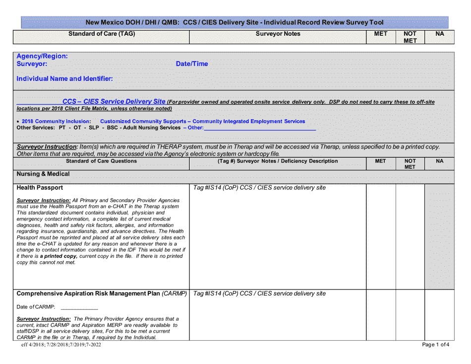 New Mexico New Mexico Doh/Dhi/Qmb: Ccs/Cies Delivery Site - Individual ...