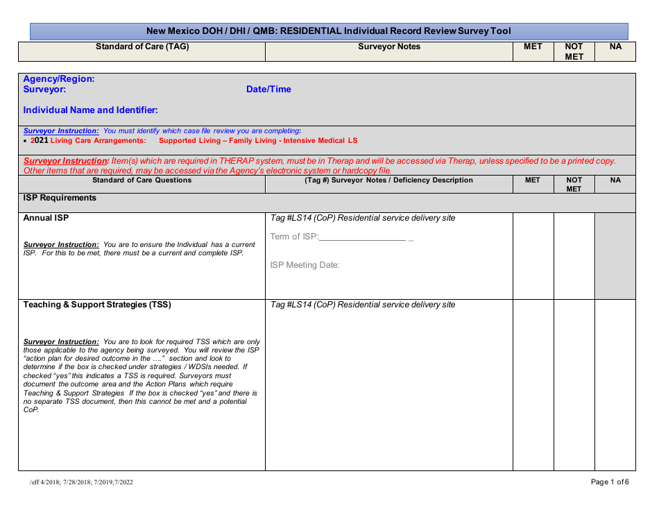 New Mexico New Mexico Doh/Dhi/Qmb: Residential Individual Record Review ...