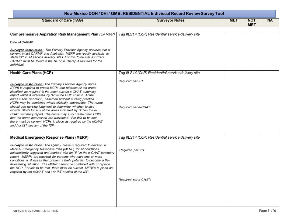 New Mexico New Mexico Doh/Dhi/Qmb: Residential Individual Record Review ...