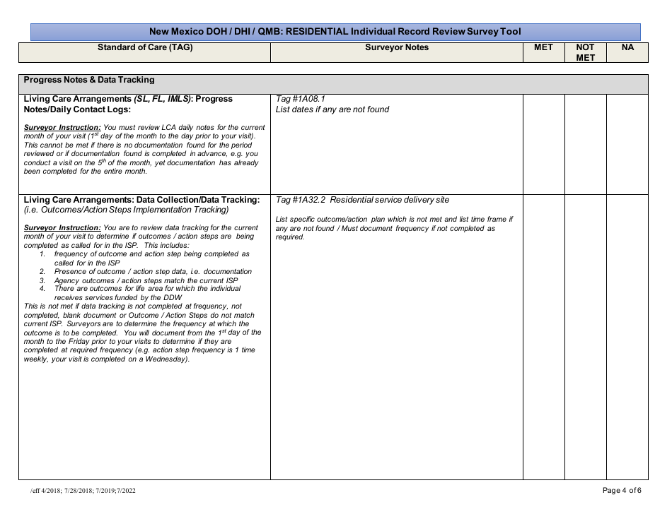 New Mexico Doh / Dhi / Qmb: Residential Individual Record Review Survey Tool - New Mexico, Page 4
