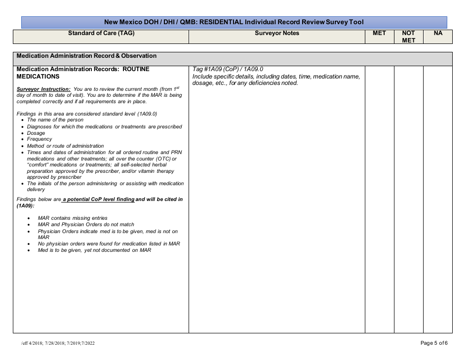 New Mexico Doh / Dhi / Qmb: Residential Individual Record Review Survey Tool - New Mexico, Page 5