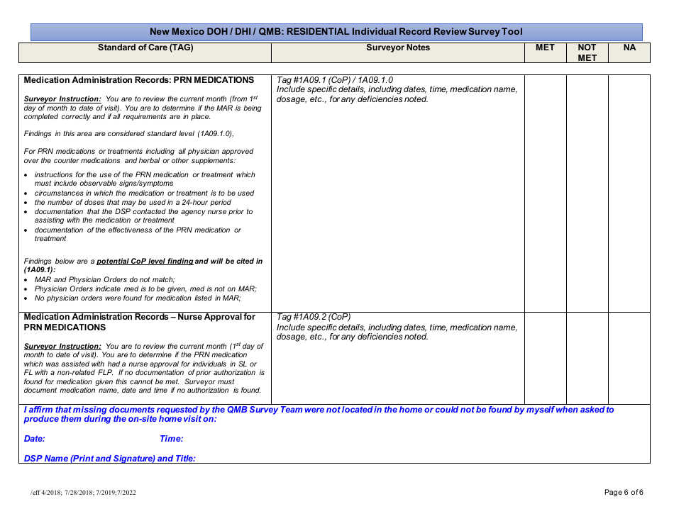 New Mexico Doh / Dhi / Qmb: Residential Individual Record Review Survey Tool - New Mexico, Page 6