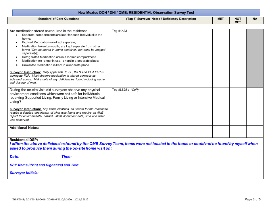 New Mexico Doh / Dhi / Qmb: Residential Observation Survey Tool - New Mexico, Page 3